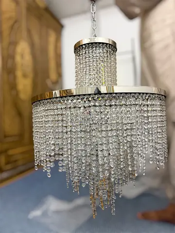 Crystal chandelier with cascading crystals, 2-tier chrome frame