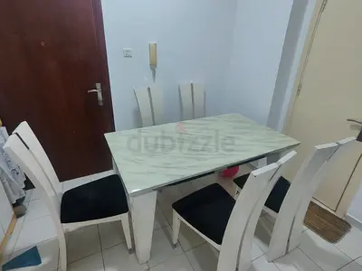 White Marble-Top Dining Table with 6 Chairs - Compact Set