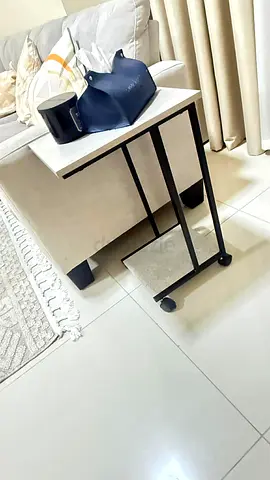 Slim C-shaped Side Table with Marble Top on Wheels