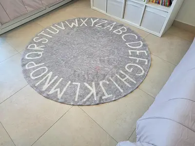 Round Grey Alphabet Kids Rug - 160cm