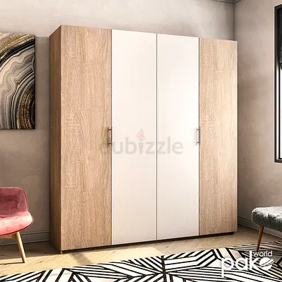 4-Door Modern Wooden Wardrobe with White Panels