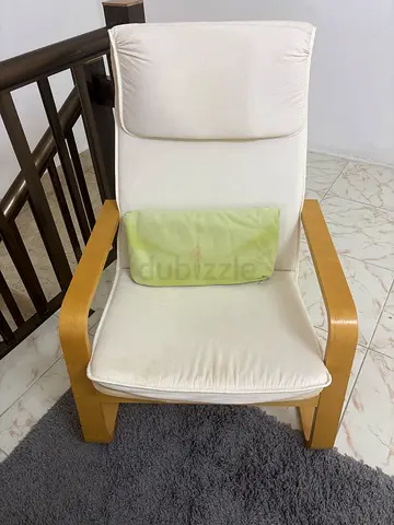 2x Light Wood Frame Lounge Chair with White Cushions