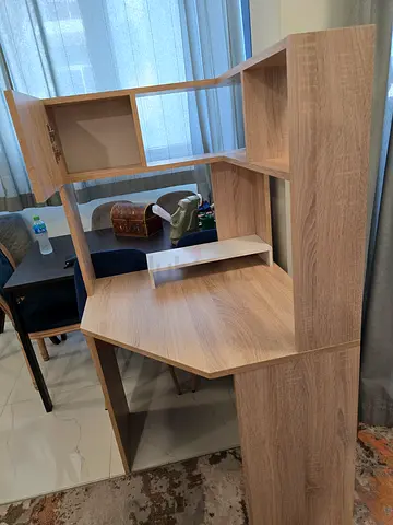 Light Oak Corner Study/Computer Desk with Shelves