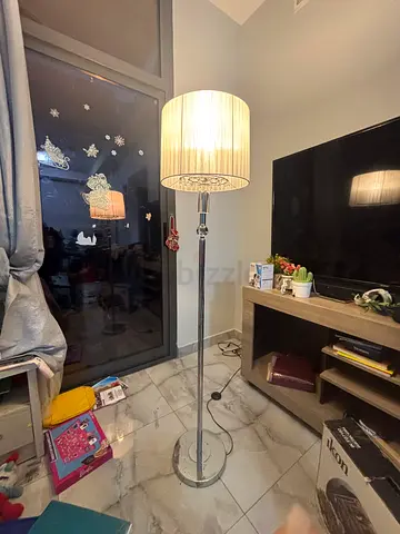 Chrome floor lamp with fabric drum shade - good condition
