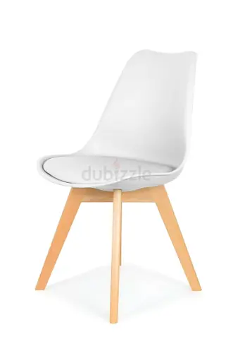 Modern White Dining Chair with Wooden Legs (Set of 1) 400 PCS available , Used Once 40 AED per pc