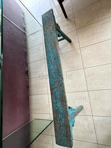 Handcrafted Rustic Reclaimed Wood Bench - Distressed Turquoise Finish