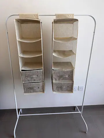 Freestanding Clothes Rack with Hanging Fabric Shelves and Drawers