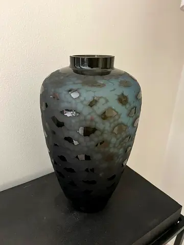 Handblown Art Glass Decorative Vase - Blue  Black