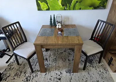 Modern Wooden Square Dining Table with Two Chairs
