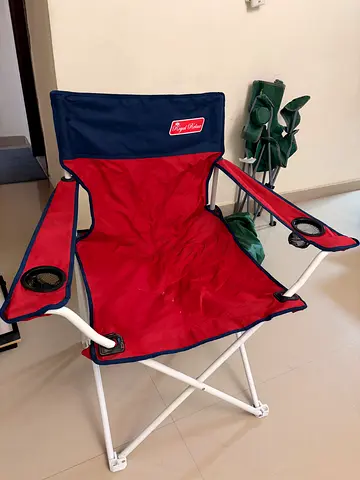 Foldable Outdoor Camping Chair with Cup Holders - Red/Blue