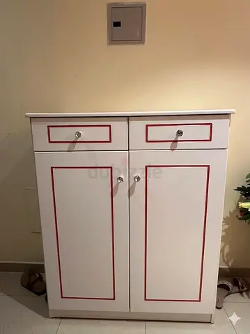 White Wooden Shoe Cabinet with Two Drawers and Double Doors - Compact Storage