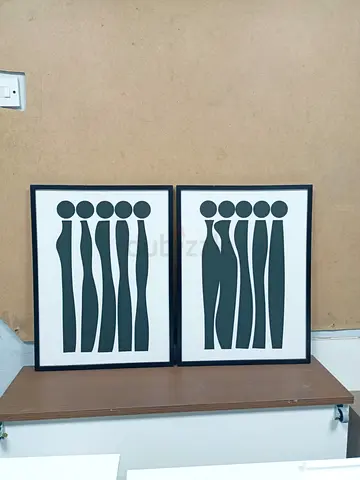 Set of 2 Minimalist Black  White Abstract Wall Art Prints in Frames