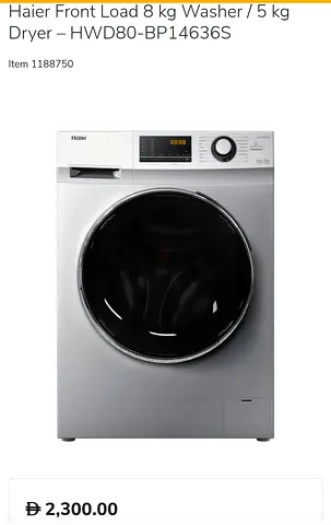 Haier Front Load Washer 8kg / Dryer 5kg HWD80-BP14636S - Silver
