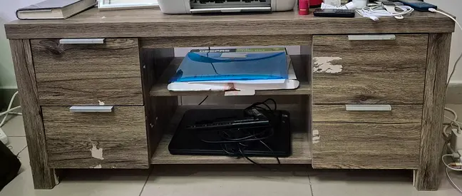 Low TV Stand / Entertainment Unit - 4 Drawers, Wood Finish
