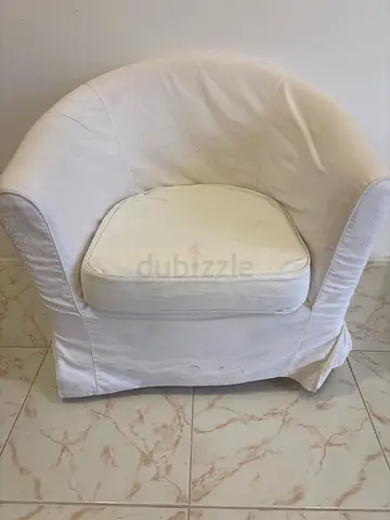 White Fabric Armchair with Removable Cushion - Good Condition