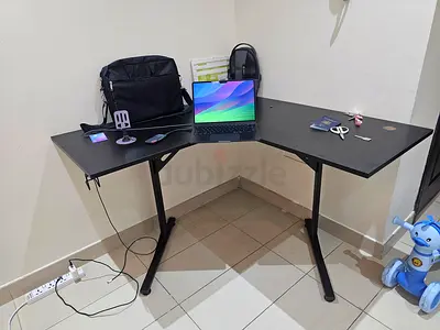 L-shaped Corner Study/Work Desk - Black