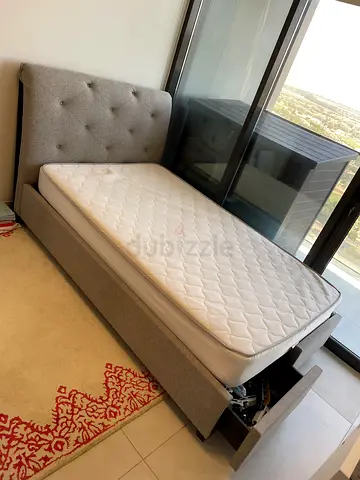 Single bed with upholstered headboard and mattress - excellent condition