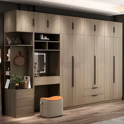 Large Modern Oak Wardrobe with Vanity and Drawers