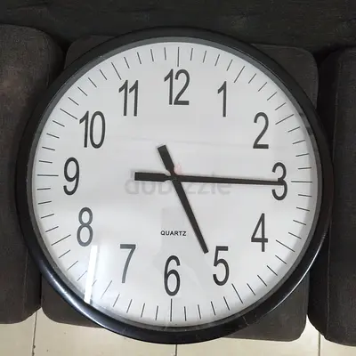 Large Wall Clock — Simple Black Frame, Quartz
