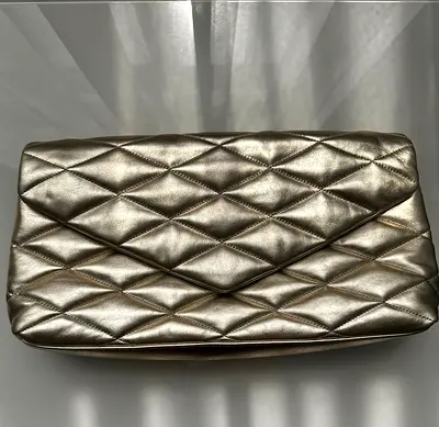 Gold quilted clutch bag - evening handbag