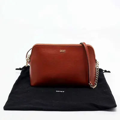 DKNY Brown Leather Crossbody Bag with Chain Strap