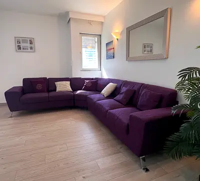 Large Purple L-Shaped Corner Sofa — Modern, Good Condition
