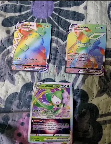 3 Pokémon Full Art / VMAX Cards — Rainbow Pikachu VMAX, Glaceon VMAX, Lilligant VSTAR