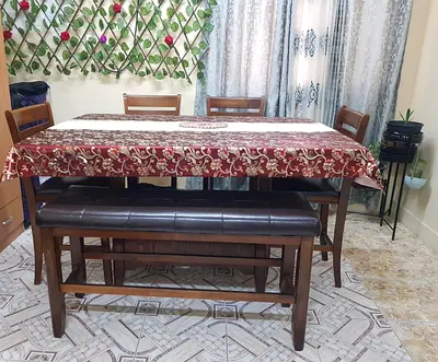 Wooden 6-Seater Dining Table with Bench and Chairs - Good Condition
