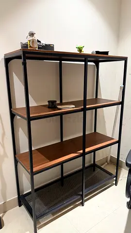 Industrial 4-Tier Metal  Wood Shelf Unit - Good Condition
