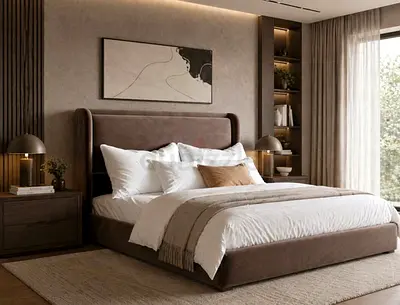 King-size upholstered bed frame with headboard