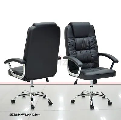 Black Leather Executive Office Chair with Chrome Base (Adjustable, Swivel)