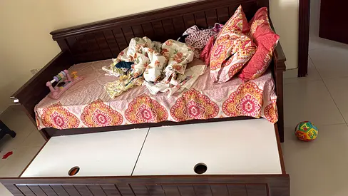 Wooden Daybed with Pull Out Trundle Bed and storage