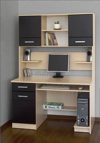 Modern Computer Desk with Integrated Hutch and Storage