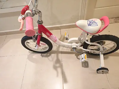 Girls 12-inch Pink  White Bicycle with Training Wheels - Good Condition