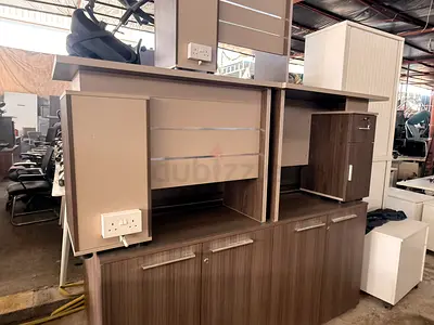 Used Wooden Office Cabinet with Shelves and Power Outlets