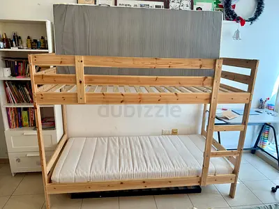 IKEA MYDAL Bunk Bed + 2 Mattresses | Purchased Feb 2026 | Excellent Condition | AED 800