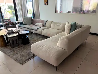 Large L-shaped Beige Fabric Sectional Sofa with Chaise from the Loom Collection