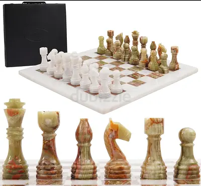 Chess Board Premium Handmade Onyx Marble + Storage Case
