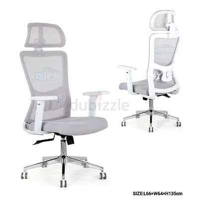 Ergonomic High-Back Mesh Office Chair with Headrest - White