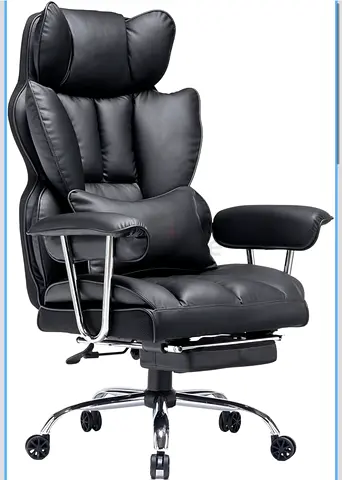 Ergonomic Black Leather Executive Office Chair with Footrest