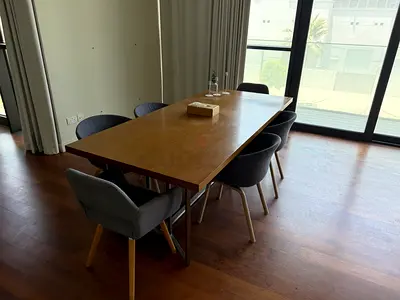 Solid Wood Dining Table with 6 Upholstered Chairs - Modern Set