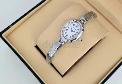 Elegant Womens Cartier Style Silver Bracelet Watch with Gift Box