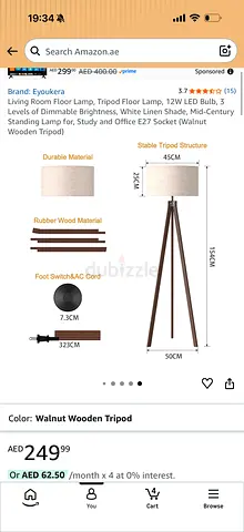 Walnut Wooden Tripod Floor Lamp – Mid-century Standing Lamp, E27 Socket