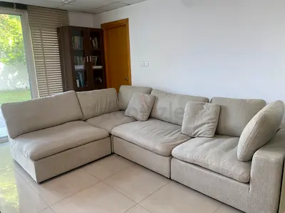 Light Beige Fabric Sofa - 4 Seater with Chaise