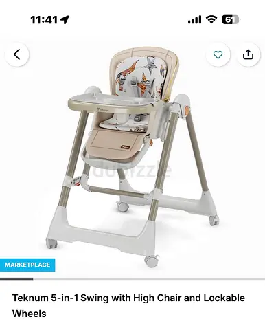 Teknum 5-in-1 Swing with High Chair and Lockable Wheels