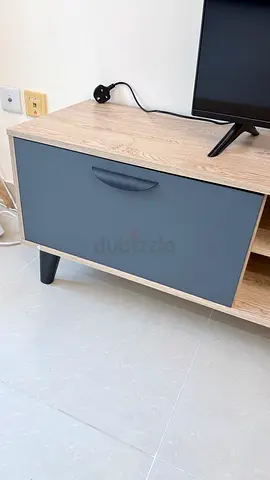 Small TV Stand / Media Console with Storage - Light Oak Top, Grey Front