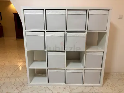 White 16-Cube Storage Shelf with 12 Decorative Fabric Bins