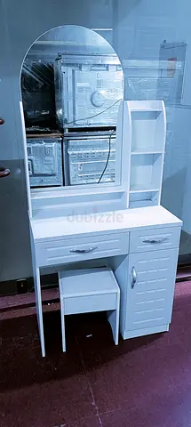 Modern White Dressing Table with Mirror and Stool