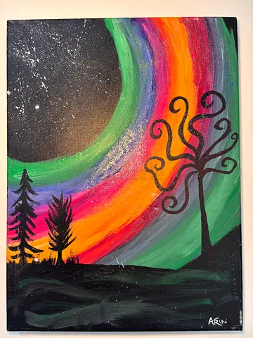 Original Acrylic Rainbow Landscape Painting on Canvas
