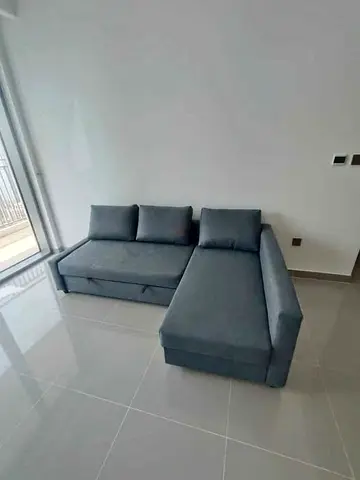 Ikea L-shaped grey fabric sofa with storage - good condition